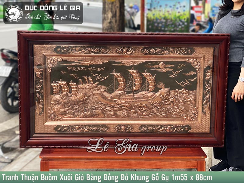Tranh Thuận buồm xuôi gió bằng đồng đỏ 155x88cm