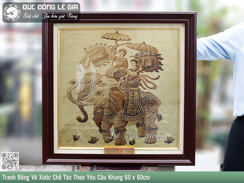 Tranh Đồng Hai Bà Trưng Chế Tác Theo Yêu Cầu Khung 60 x 60cm