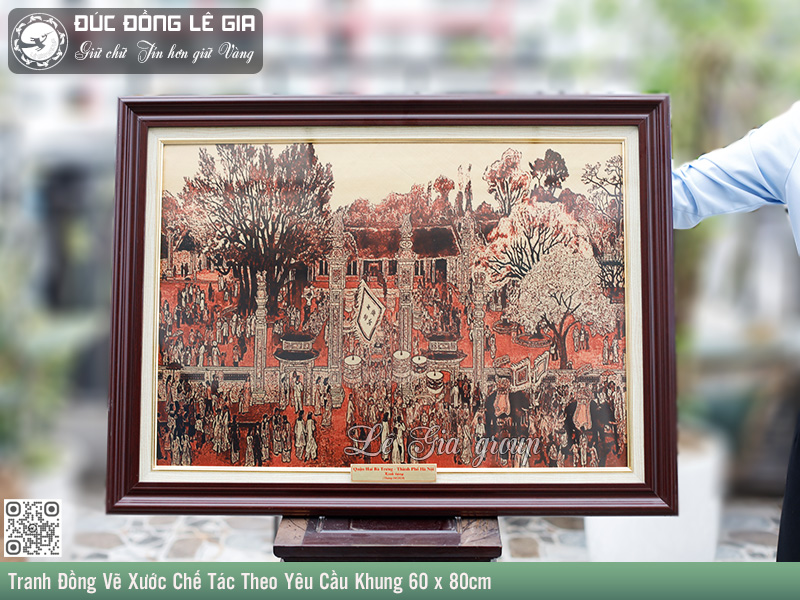 Tranh Đồng Vẽ Xước Chế Tác Theo Yêu Cầu Khung 60 x 80cm