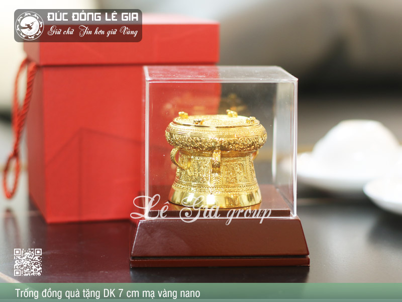 Trống đồng quà tặng mạ vàng D7 cm