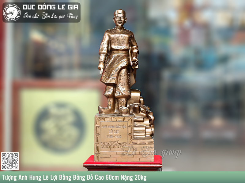 Tượng Anh Hùng Dân Tộc Lê Lợi Bằng Đồng Đỏ Cao 60cm
