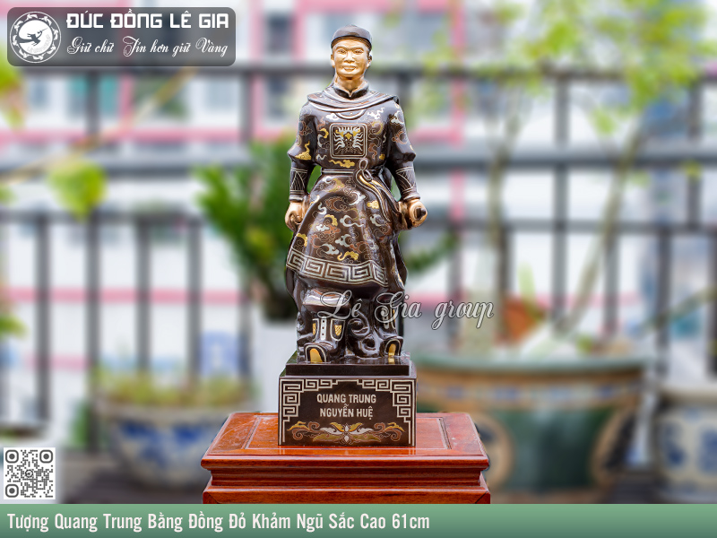 Tượng Quang Trung Bằng Đồng Đỏ Khảm Ngũ Sắc Cao 61cm